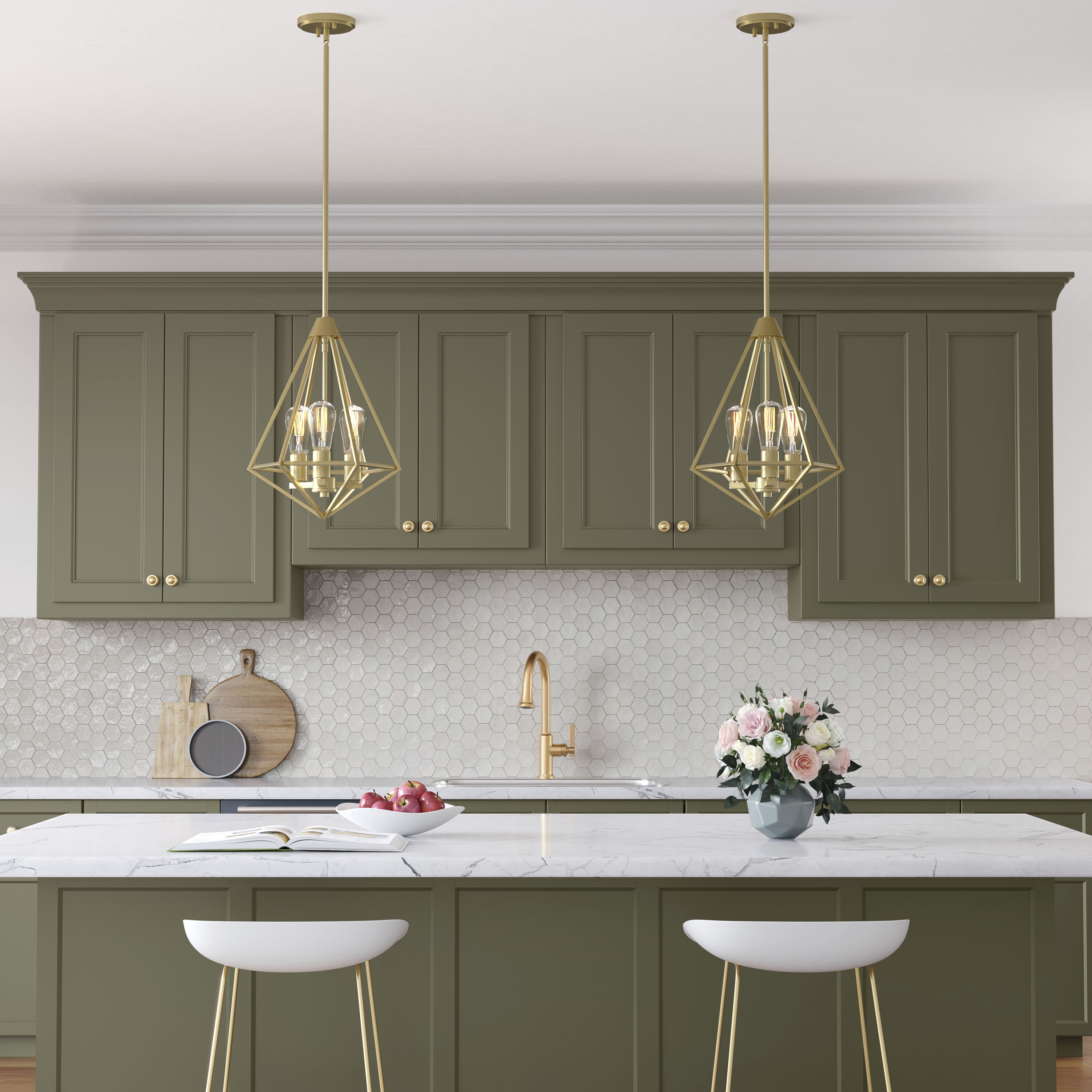 Dawes 3 Light 13 inch Painted Modern Gold Indoor Pendant Ceiling Light